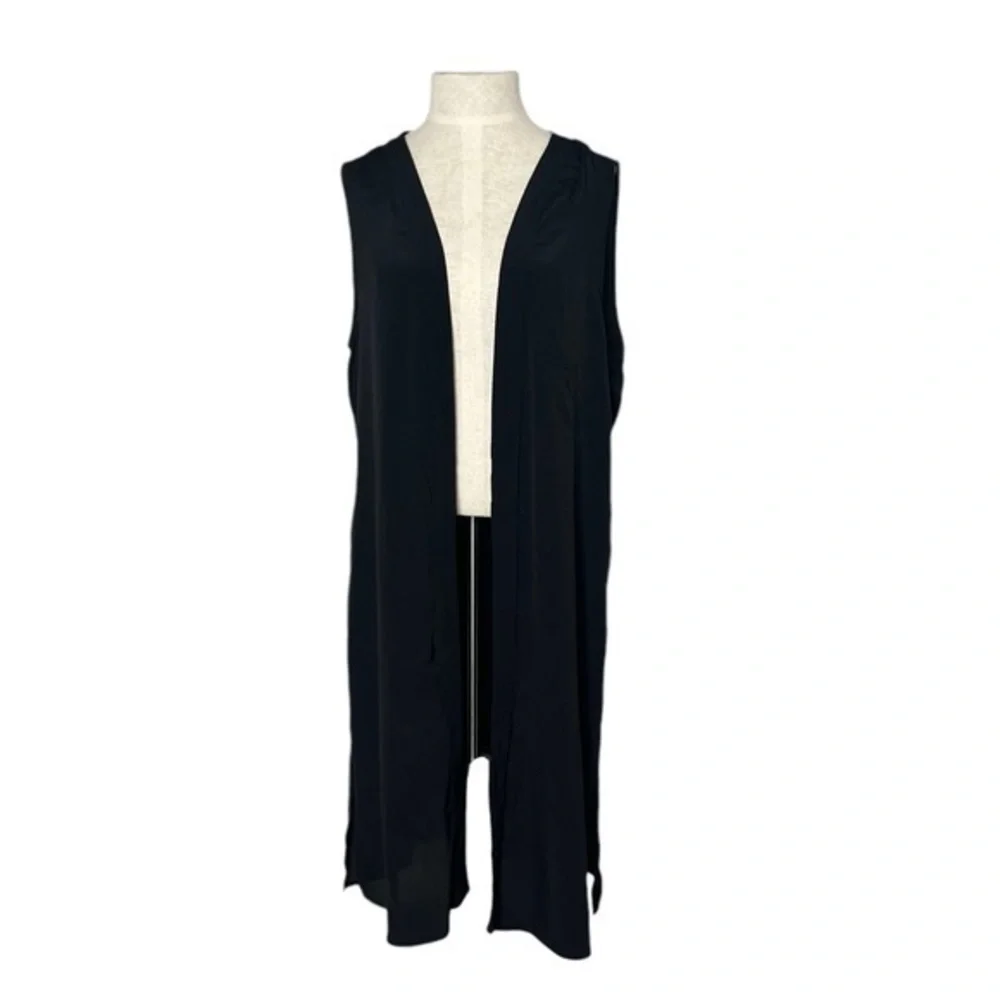 Trouvé black long sleeveless, rayon cardigan size medium.